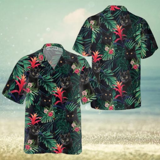 Black Cat And Tropical Pattern Hawaiian Shirt