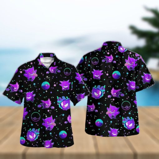 Bright Gengar Pattern Design Hawaiian Shirt and Short