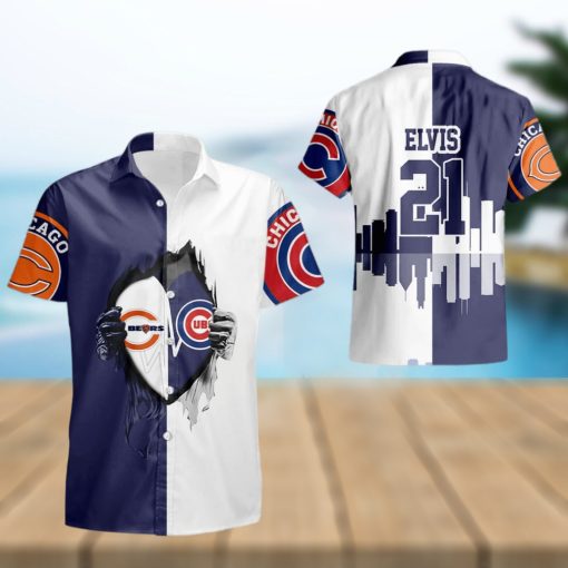 Chicago Bears And Chicago Cubs Heartbeat Love Summer Gift Hawaiian Shirt For Men And Women