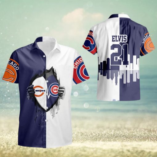 Chicago Bears And Chicago Cubs Heartbeat Love Summer Gift Hawaiian Shirt For Men And Women