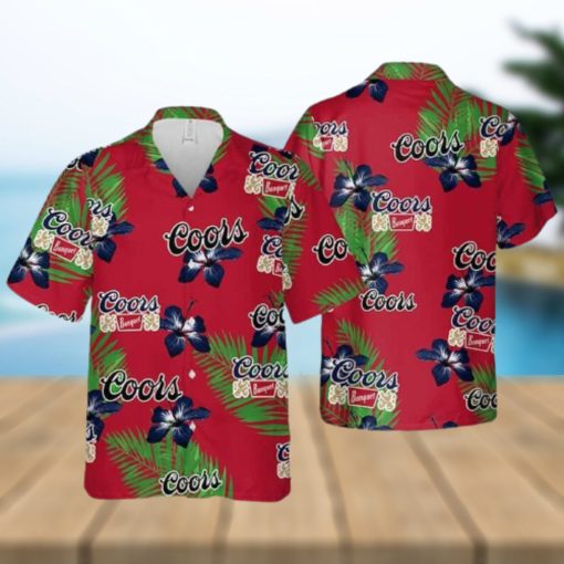 Coors Banquet Beer Hibiscus Flower And Palm Leaves Pattern Limited Hawaiian Shirt