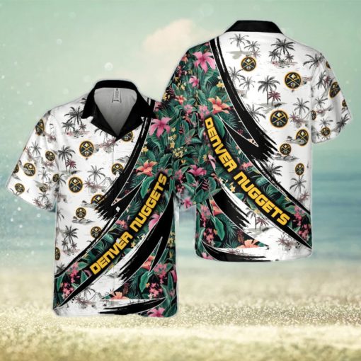 Denver Nuggets Hibiscus Flower And Tree Pattern Print Hawaiian Shirt