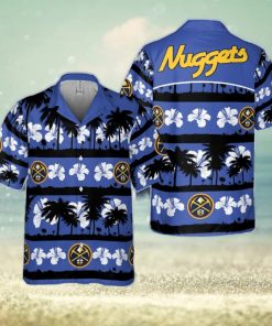 Denver Nuggets White Hibiscus Flower On Blue Background Print Hawaiian Shirt