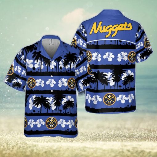 Denver Nuggets White Hibiscus Flower On Blue Background Print Hawaiian Shirt