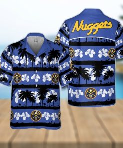 Denver Nuggets White Hibiscus Flower On Blue Background Print Hawaiian Shirt