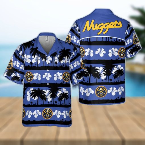 Denver Nuggets White Hibiscus Flower On Blue Background Print Hawaiian Shirt