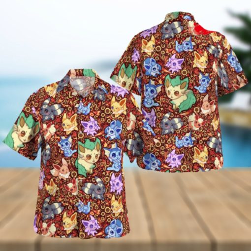 Eevee Evolution Seamless Pattern Design Hawaiian Shirt and Short