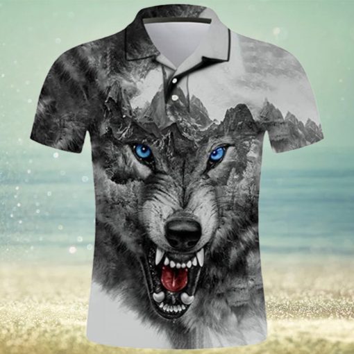 Fantasy Animal Wolf Graphic Polo Hawaiian Shirt