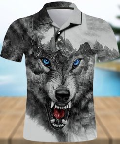 Fantasy Animal Wolf Graphic Polo Hawaiian Shirt