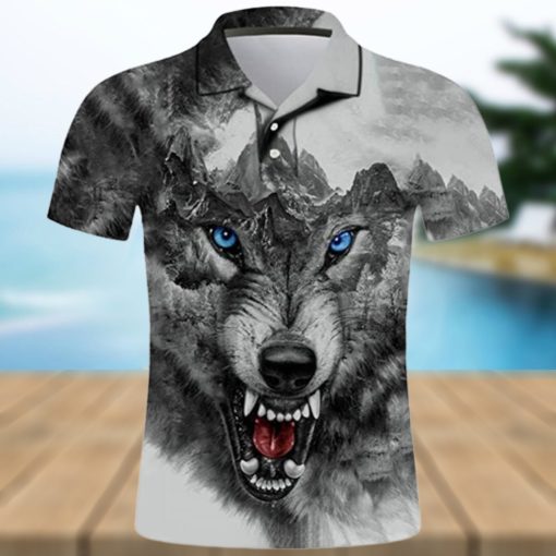 Fantasy Animal Wolf Graphic Polo Hawaiian Shirt