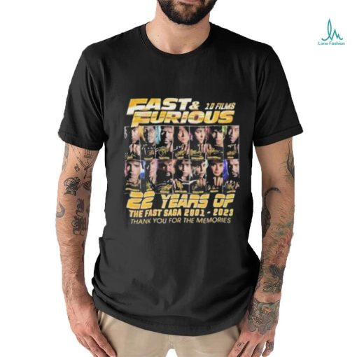 Fast & Furious 10 Films 22 Years Of The Fast Saga 2001 – 2023 Thank You For The Memories T Shirt