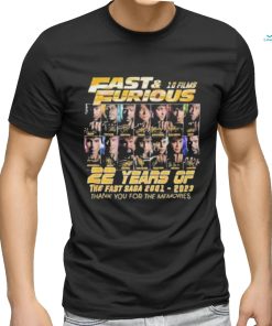 Fast & Furious 10 Films 22 Years Of The Fast Saga 2001 – 2023 Thank You For The Memories T Shirt