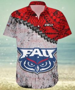 Florida Atlantic Owls Ncaa Grunge Polynesian Tattoo Summer Gift For Fans 3D Aloha Hawaiian Shirt