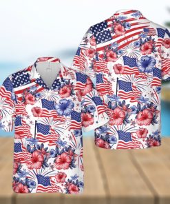 Flower American Flag Gift For 4th Of July Aloha Hawaiian Shirt