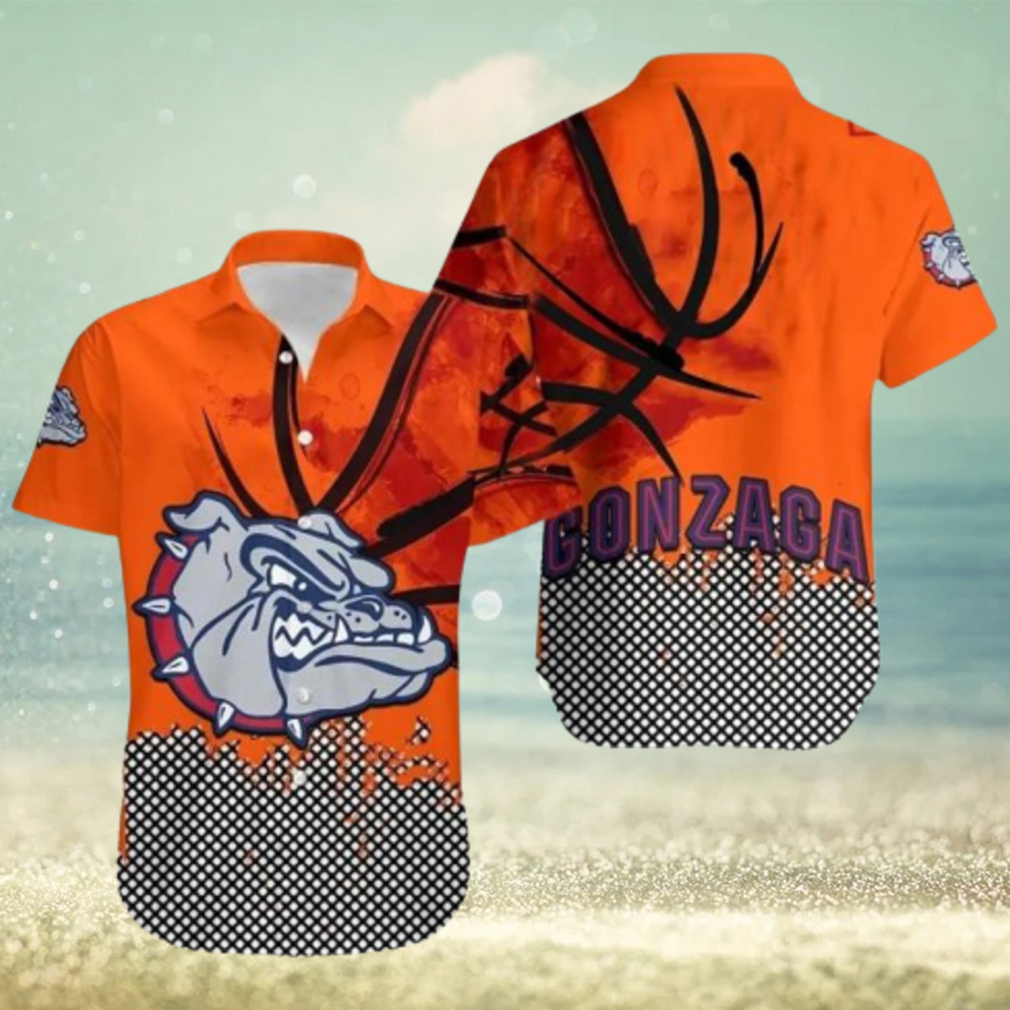 Gonzaga Bulldogs Men’s Basketball On Orange Background 3D Hawaiian Shirt For Men And Women Gonzaga Bulldogs Men’s Basketball On Orange Background 3D Hawaiian Shirt For Men And Women