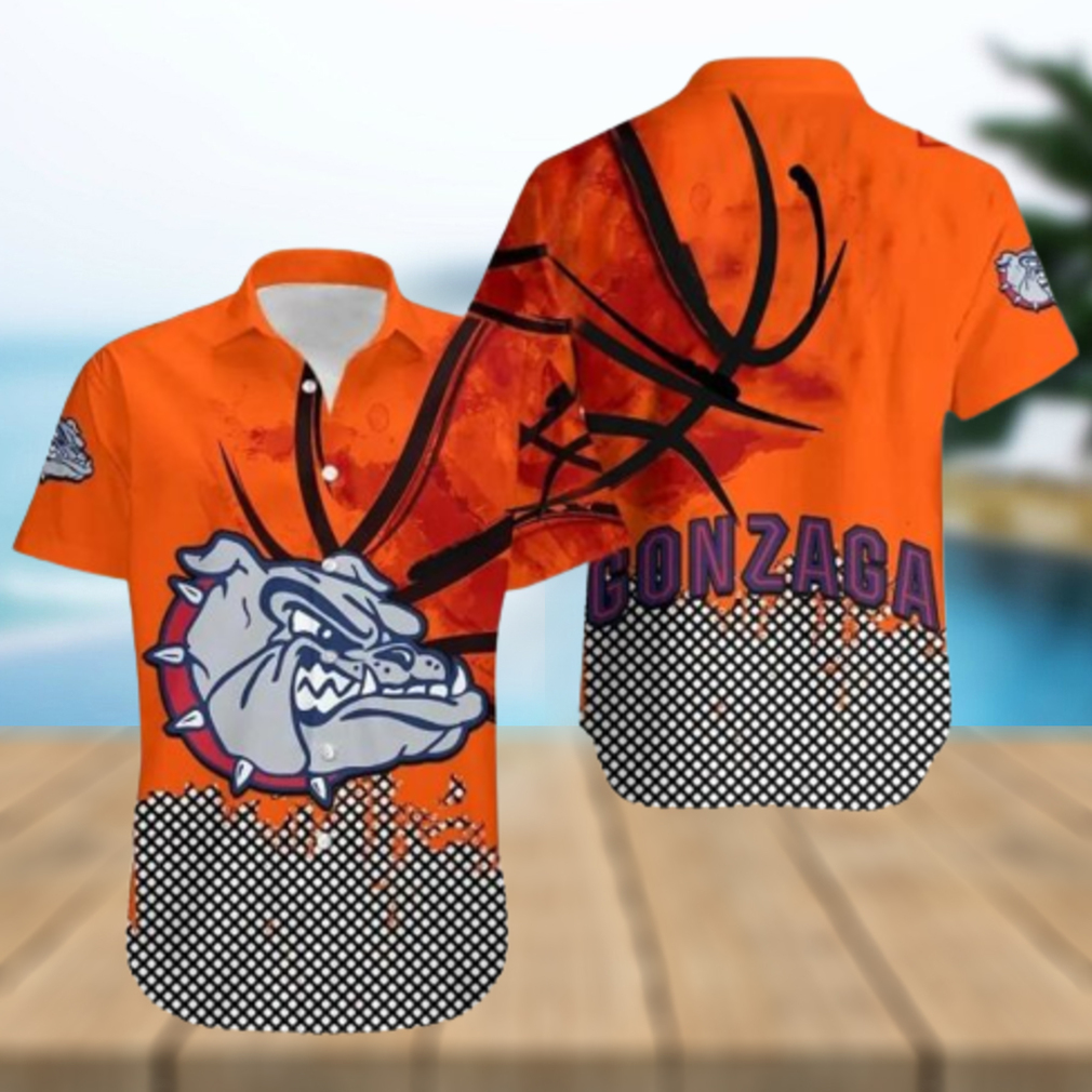 Gonzaga Bulldogs Men’s Basketball On Orange Background 3D Hawaiian Shirt For Men And Women Gonzaga Bulldogs Men’s Basketball On Orange Background 3D Hawaiian Shirt For Men And Women