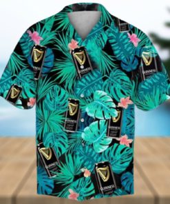 Guinness Beer Hawaiian Shirt Tropical Green Leaves