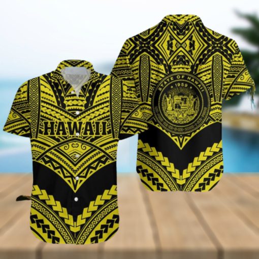 Hawaii Polynesian Aloha Yellow And Black Hawaiian Shirts