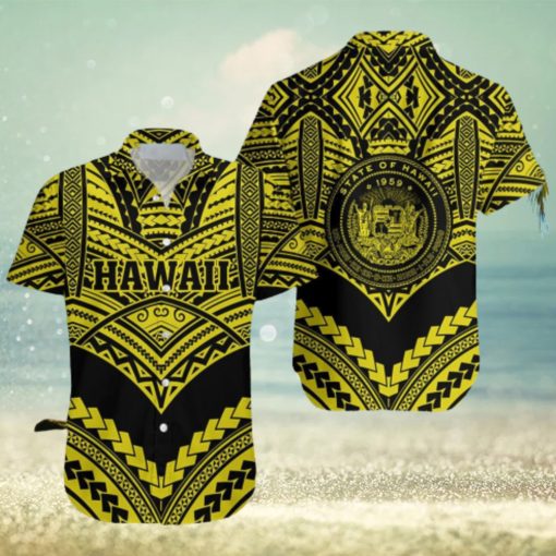 Hawaii Polynesian Aloha Yellow And Black Hawaiian Shirts