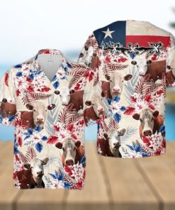 Hereford Cattle Texas Flag 3D Funny Hawaiian Shirt