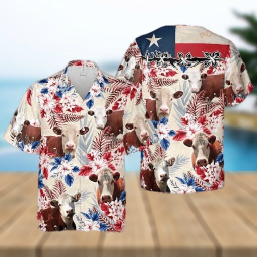 Hereford Cattle Texas Flag 3D Funny Hawaiian Shirt