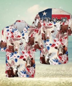 Hereford Cattle Texas Flag 3D Funny Hawaiian Shirt