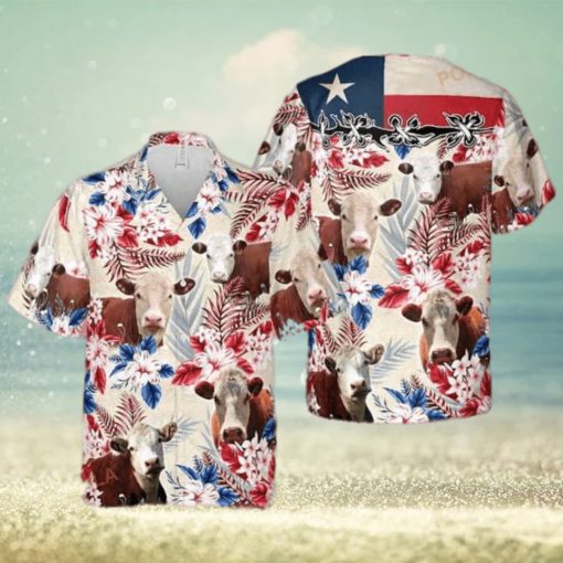 Hereford Cattle Texas Flag 3D Funny Hawaiian Shirt