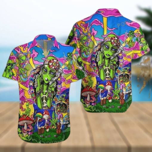 Hippie Alien 3D Funny Hawaiian Shirt