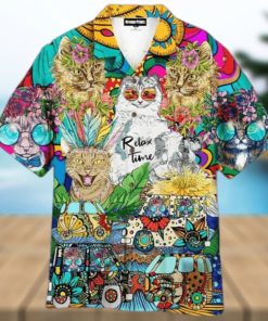 Hippie Cats Peace Life Color Aloha 3D Funny Hawaiian Shirt