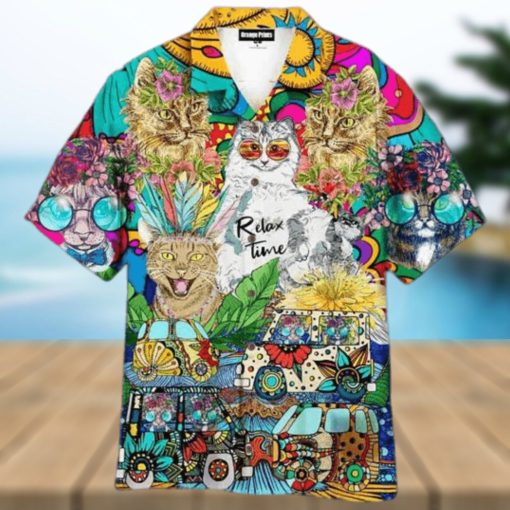 Hippie Cats Peace Life Color Aloha 3D Funny Hawaiian Shirt