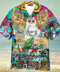 Hippie Cats Peace Life Color Aloha 3D Funny Hawaiian Shirt