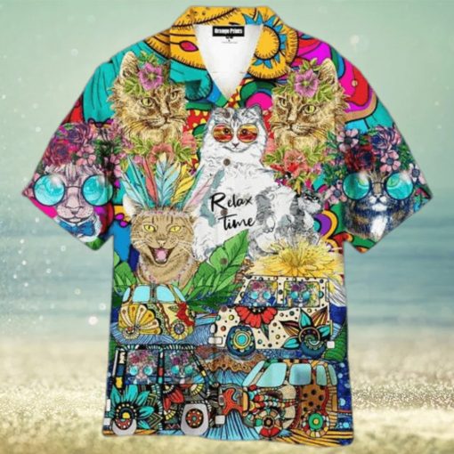 Hippie Cats Peace Life Color Aloha 3D Funny Hawaiian Shirt