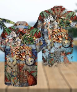 Hippie Cats Peace Life Colorful 3D Funny Hawaiian Shirt