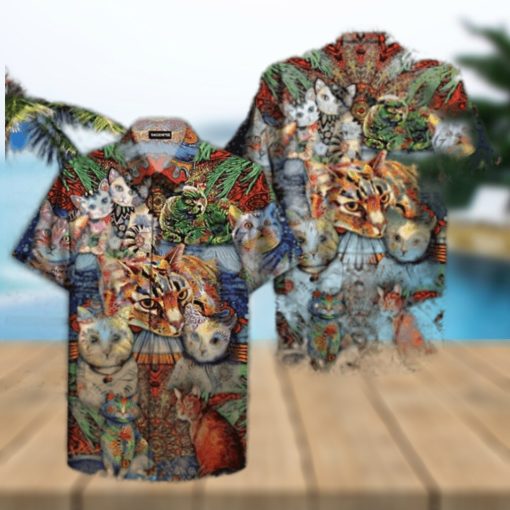 Hippie Cats Peace Life Colorful 3D Funny Hawaiian Shirt