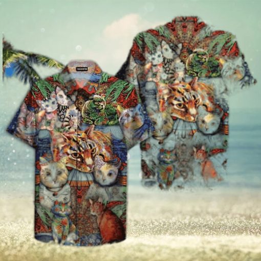 Hippie Cats Peace Life Colorful 3D Funny Hawaiian Shirt