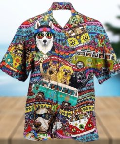 Hippie Husky Dog Colorful Aloha 3D Funny Hawaiian Shirt