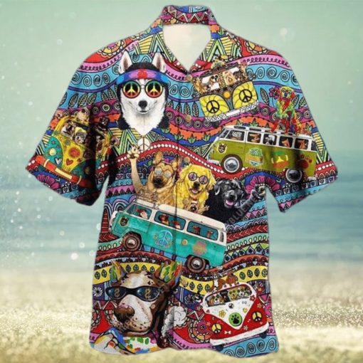 Hippie Husky Dog Colorful Aloha 3D Funny Hawaiian Shirt