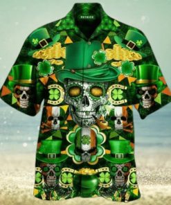 Irish Skull Rich St. Patrick Green Hawaiian Shirt