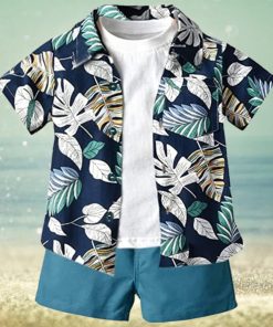 JunNeng Todder Baby Boy 3Pcs Hawaii Shorts Sets Clothes Sets,Infant Floral Leaf Summer Beach Outfits