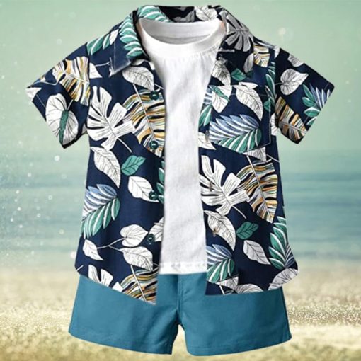 JunNeng Todder Baby Boy 3Pcs Hawaii Shorts Sets Clothes Sets,Infant Floral Leaf Summer Beach Outfits