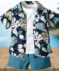 JunNeng Todder Baby Boy 3Pcs Hawaii Shorts Sets Clothes Sets,Infant Floral Leaf Summer Beach Outfits