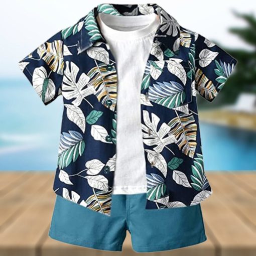 JunNeng Todder Baby Boy 3Pcs Hawaii Shorts Sets Clothes Sets,Infant Floral Leaf Summer Beach Outfits