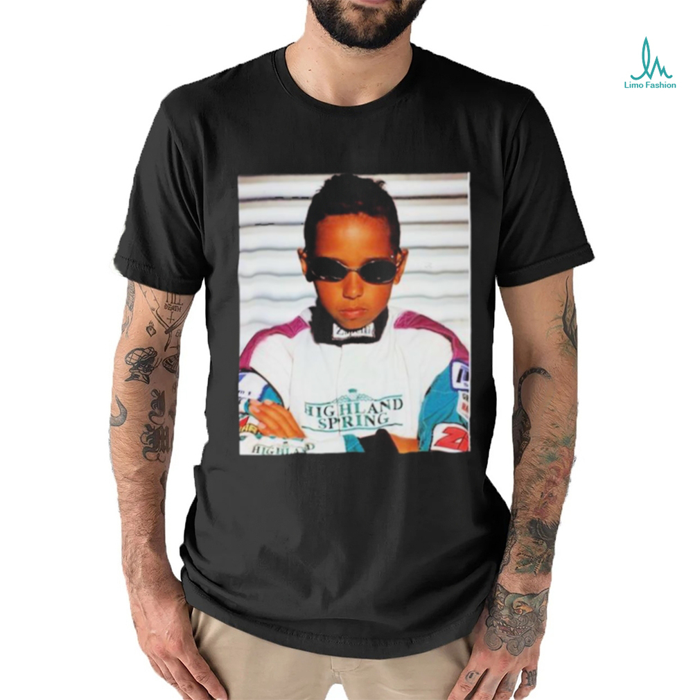 Lewis Hamilton Wearing Of Himself As A Young Kid A Serious Pose New Shirt - Limotees