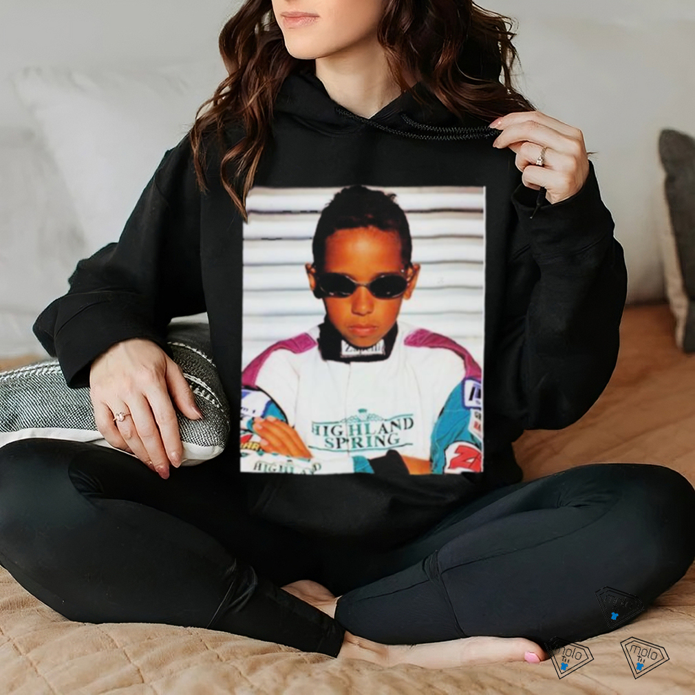 Lewis Hamilton Wearing Image Of Himself As A Young Kid In A