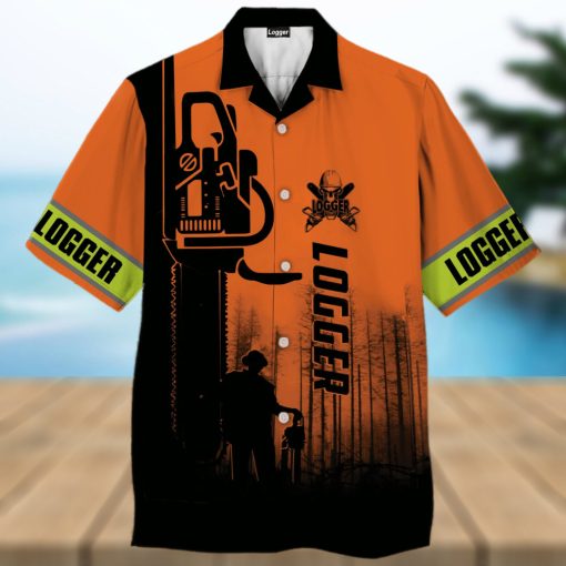 Logger Man Orange Hawaiian Shirt