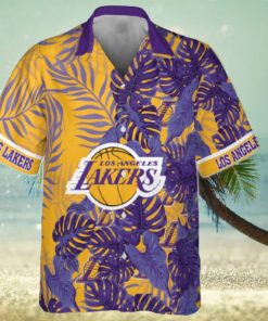 Los Angeles Lakers Leaves Tropical Pattern Print Hawaiian Shirt