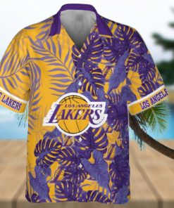 Los Angeles Lakers Leaves Tropical Pattern Print Hawaiian Shirt