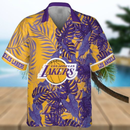 Los Angeles Lakers Leaves Tropical Pattern Print Hawaiian Shirt