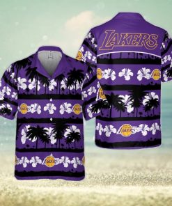 Los Angeles Lakers White Hibiscus Flower On Purple Background Print Hawaiian Shirt