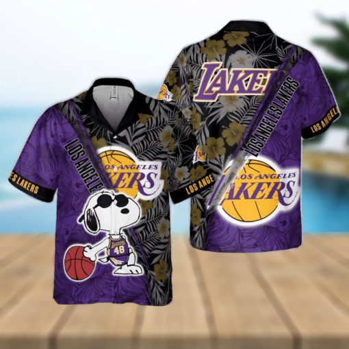 Los Angeles Lakers Yellow Hibiscus Flower Pattern Print Hawaiian Shirt